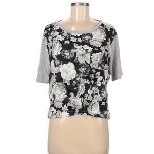 Gap‎ T-Shirt Floral Print Short Sleeve Crew Neck Women's Medium Grey Black White